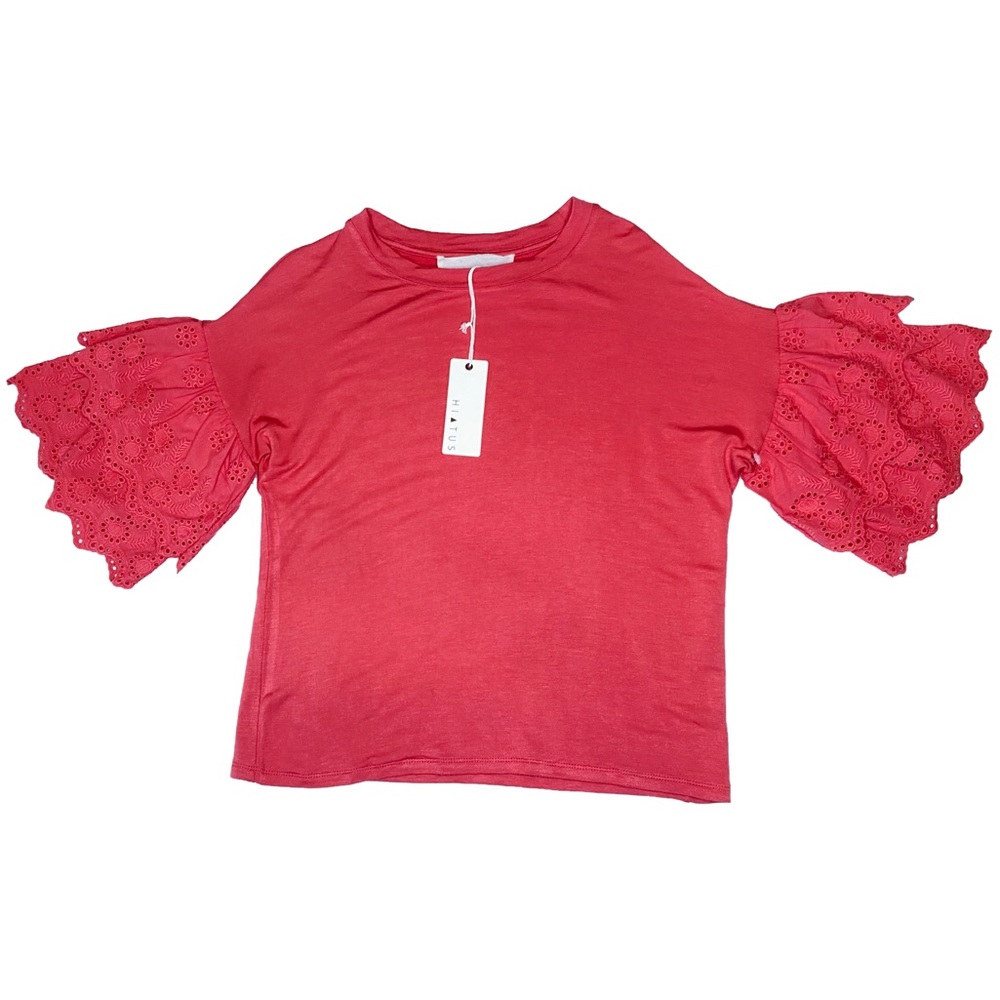 NWT! Hiatus Coral Ruffle Tiered Bell Sleeve Top